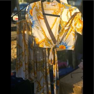 Sunburst 2 piece Cross top & highwaist bell pants